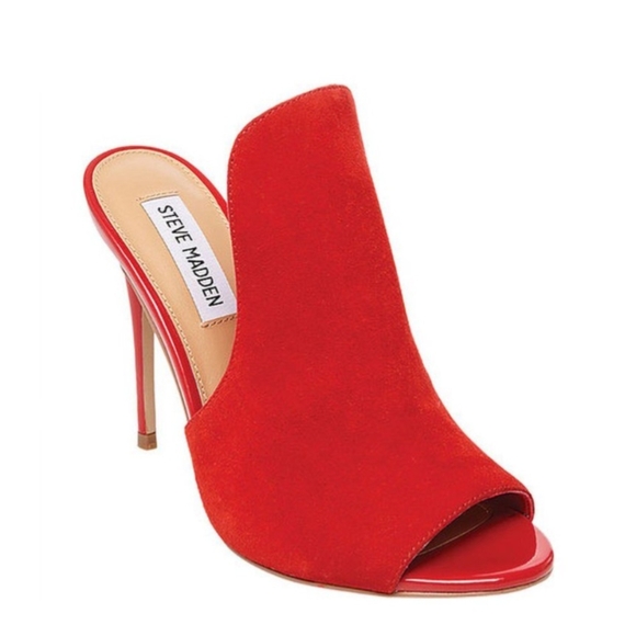 Steve Madden Sinful Red Suede Mule Heeled Sandals - Picture 4 of 7